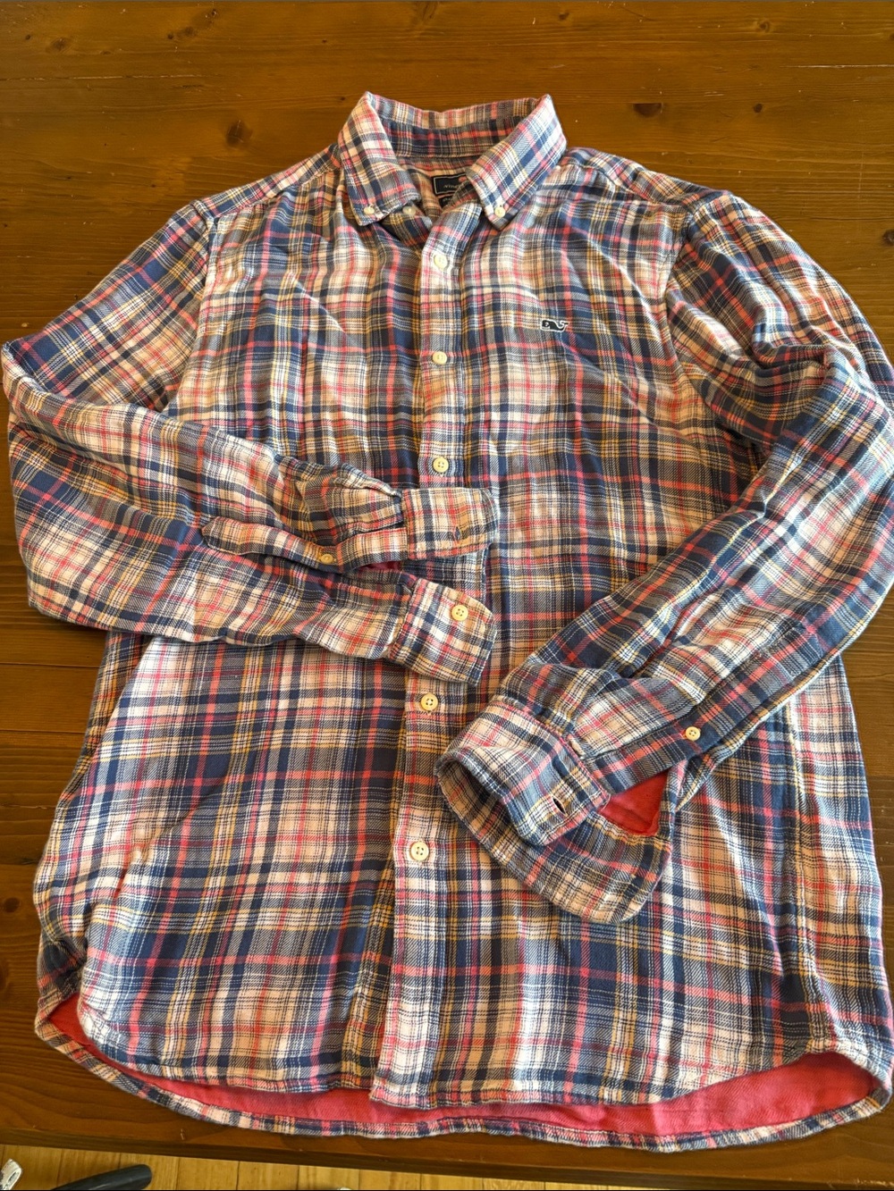 Men’s Vineyard Vines Plaid Button-Down Shirt in shades of Blue, Pink, & White.